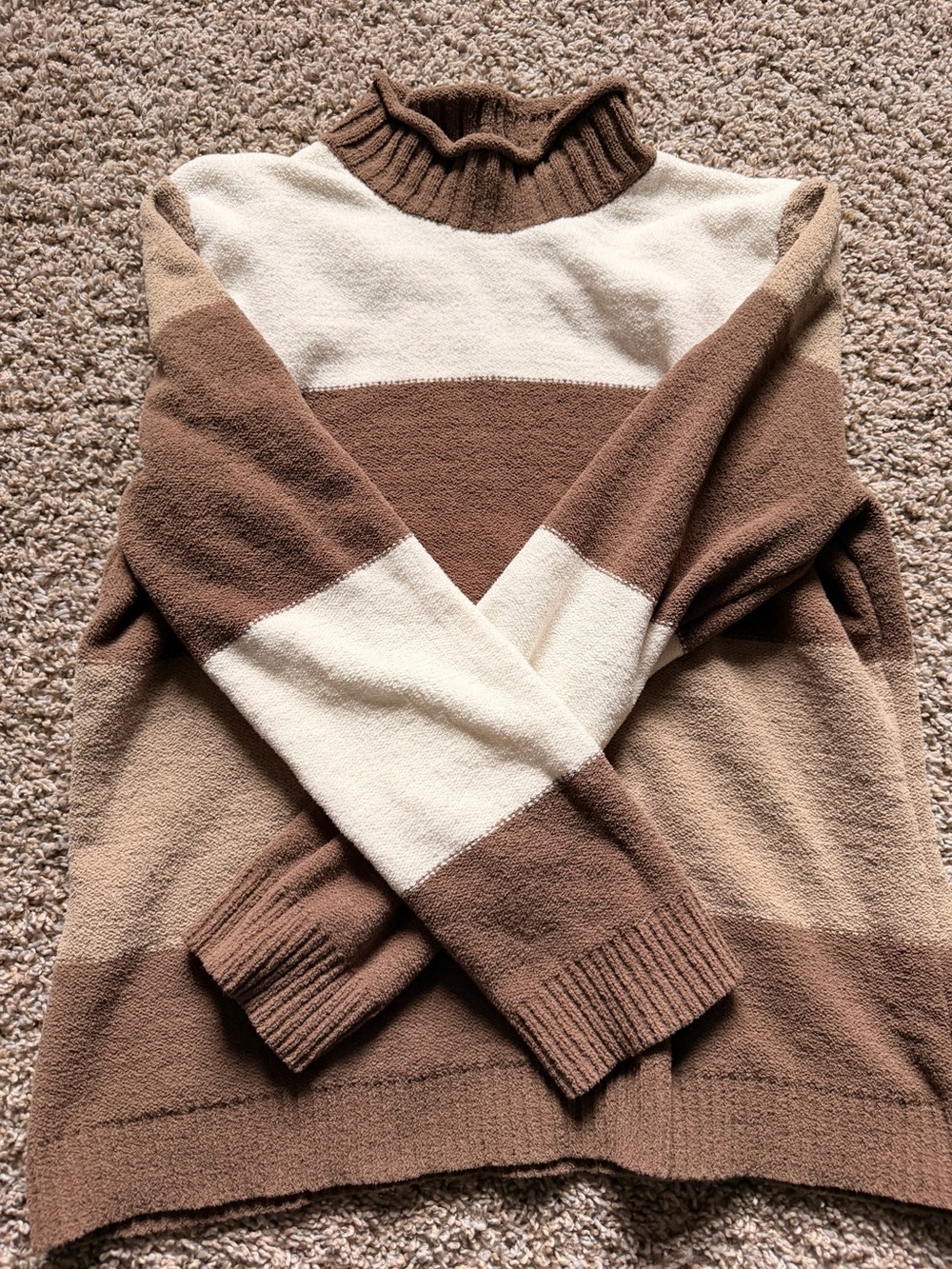 Liz Claiborne Brown, Cream & Tan Striped Turtleneck Sweater